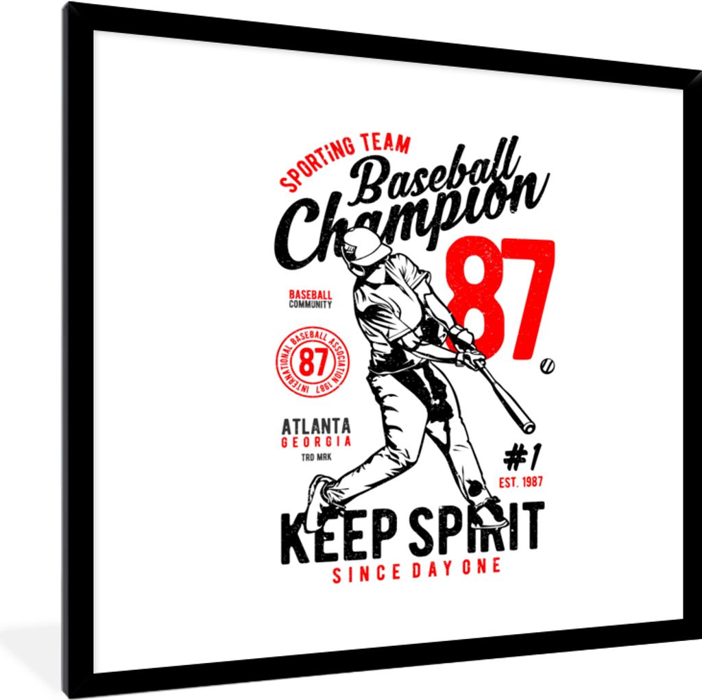 MuchoWow MuchoWow Gerahmtes Poster Baseball - Schläger - Vintage 40x40 cm - Poster mit zchwarzem Bilderrahmen - Mit Rahmen - Wanddekoration Sc...