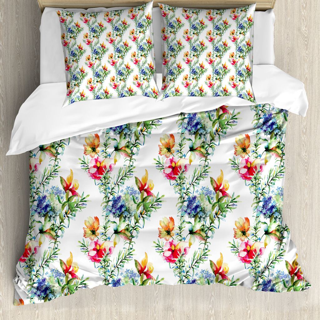 ABAKUHAUS Blume Bettbezug, Shabby Pflanze Lilacs, Milbensicher Allergiker geeignet mit Kissenbezügen, 200 cm x 200 cm - 80 x 80 cm, Mehrfarbig