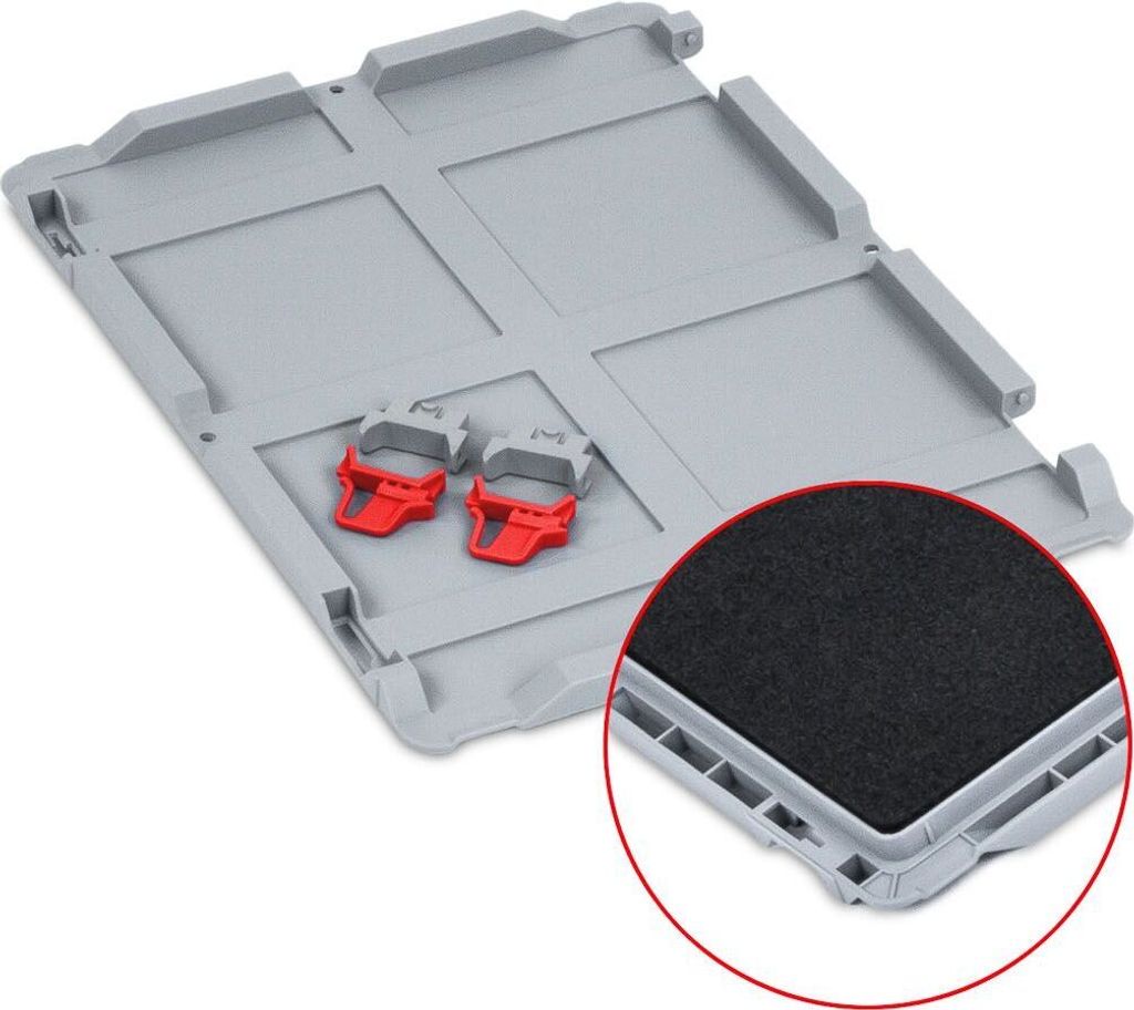 Scharnierdeckel Set Eurobox NextGen mit Schaumstoff und 2 rote Schiebeschnappverschlüsse | BxT 30x40cm | Eurobehälter, Transportbox, Transportbeh...