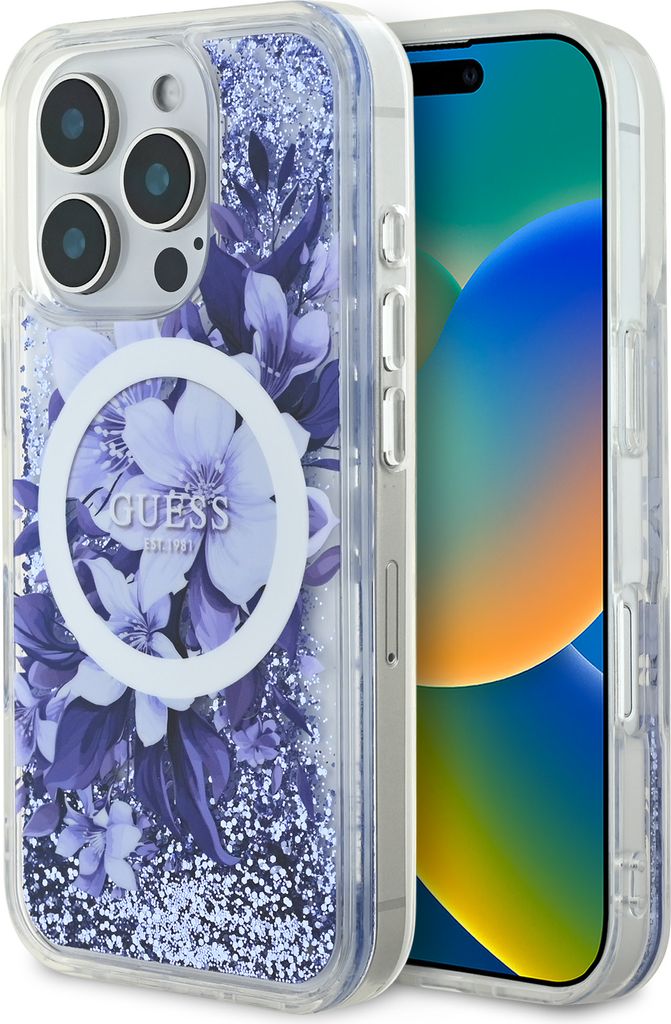 Guess iPhone 16 Pro Max Back cover case - Magsafe Liquid Glitter - Purple
