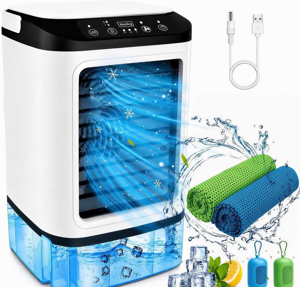 Mini Luftkühler mit 2 Kühlhandtüchern,tragbare Klimaanlage Produktbild 