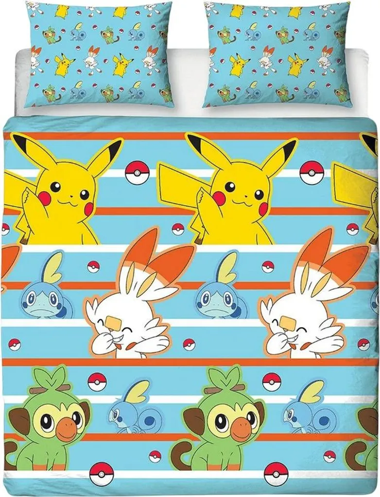 Parure de Lit Pokémon TC627 Réversible Double Face - Coton Doux Bleu