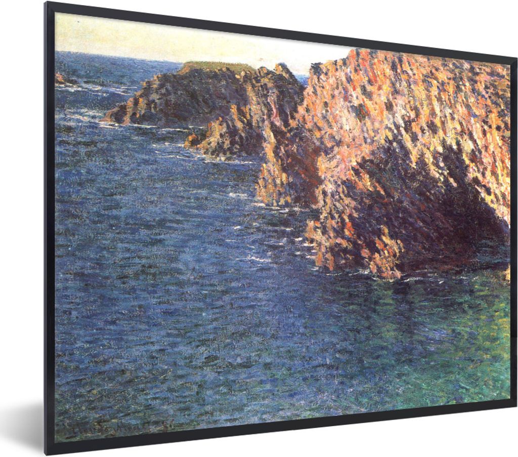 MuchoWow Gerahmtes Poster Die Grotte von Port-Domois - Gemälde von Claude Monet 40x30 cm - Poster mit Schwarzem Bilderrahmen Wandposter Rahmen F...