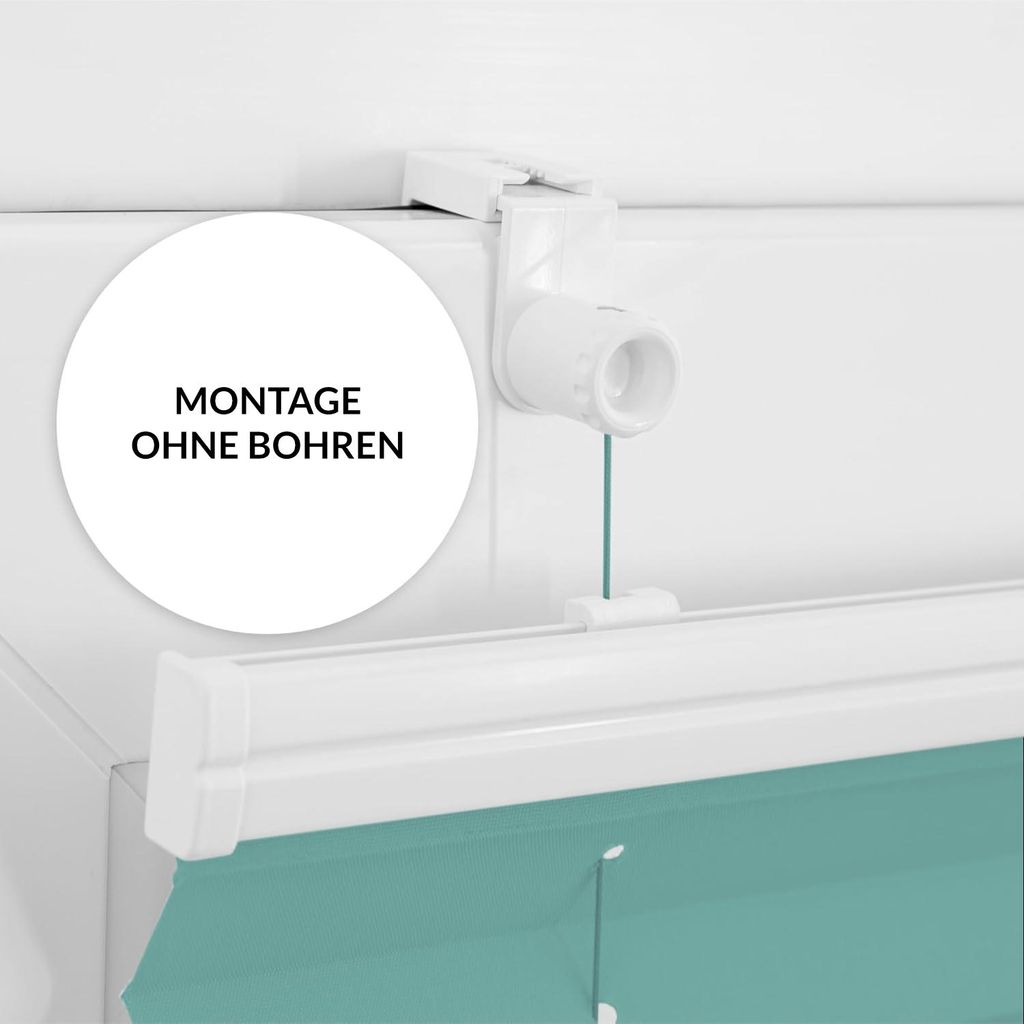Plissee Estika ohne Bohren – 60 cm x 80 cm – Türkis – Einfache Montage mit Klemmen