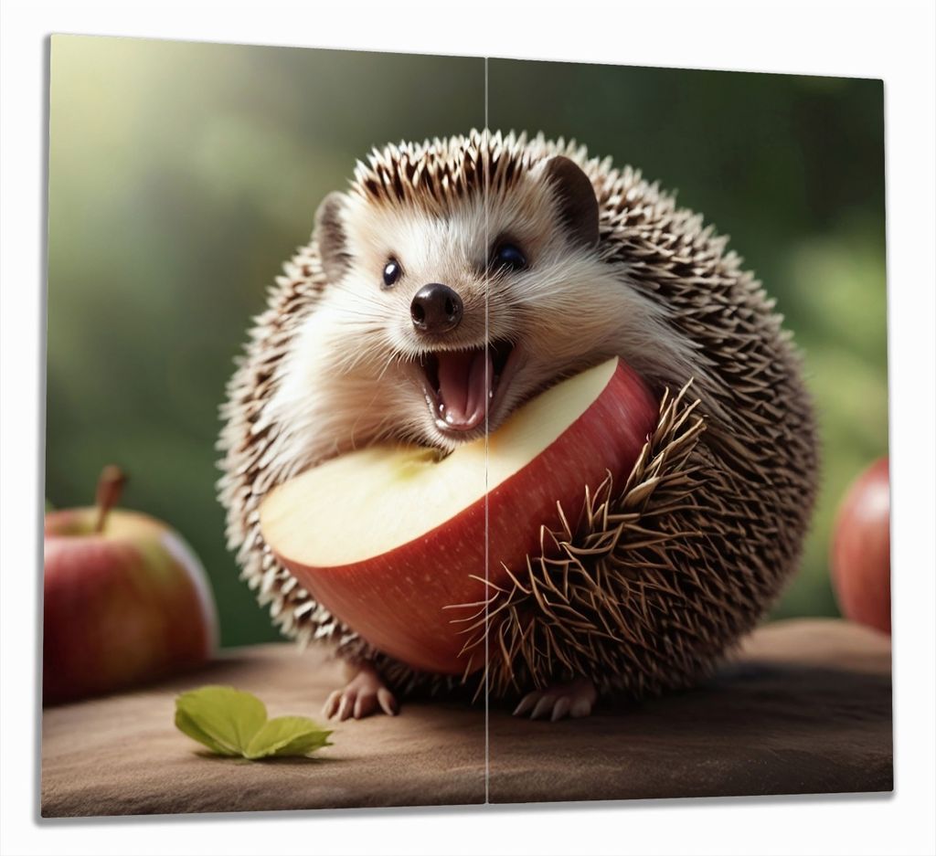 Wallario Herdabdeckplatte aus Glas, Größe 60 x 52 cm 2-teilig, Motiv Lustiger Igel