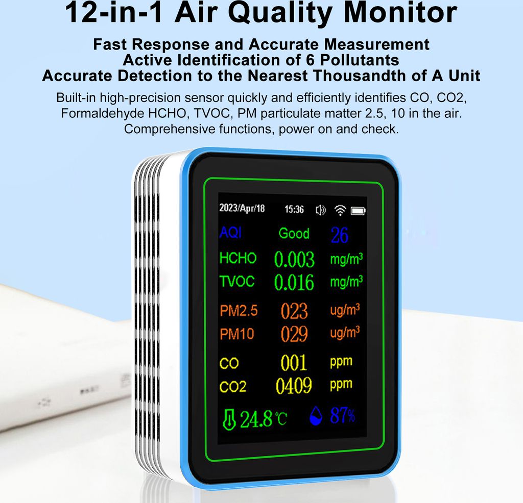 Detektor kvality ovzduší WiFi 12 v 1, detektor oxidu Obrázek produktu 6
