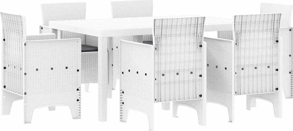 Garten Essgruppe 7 pcs Weiß Polt Rattan