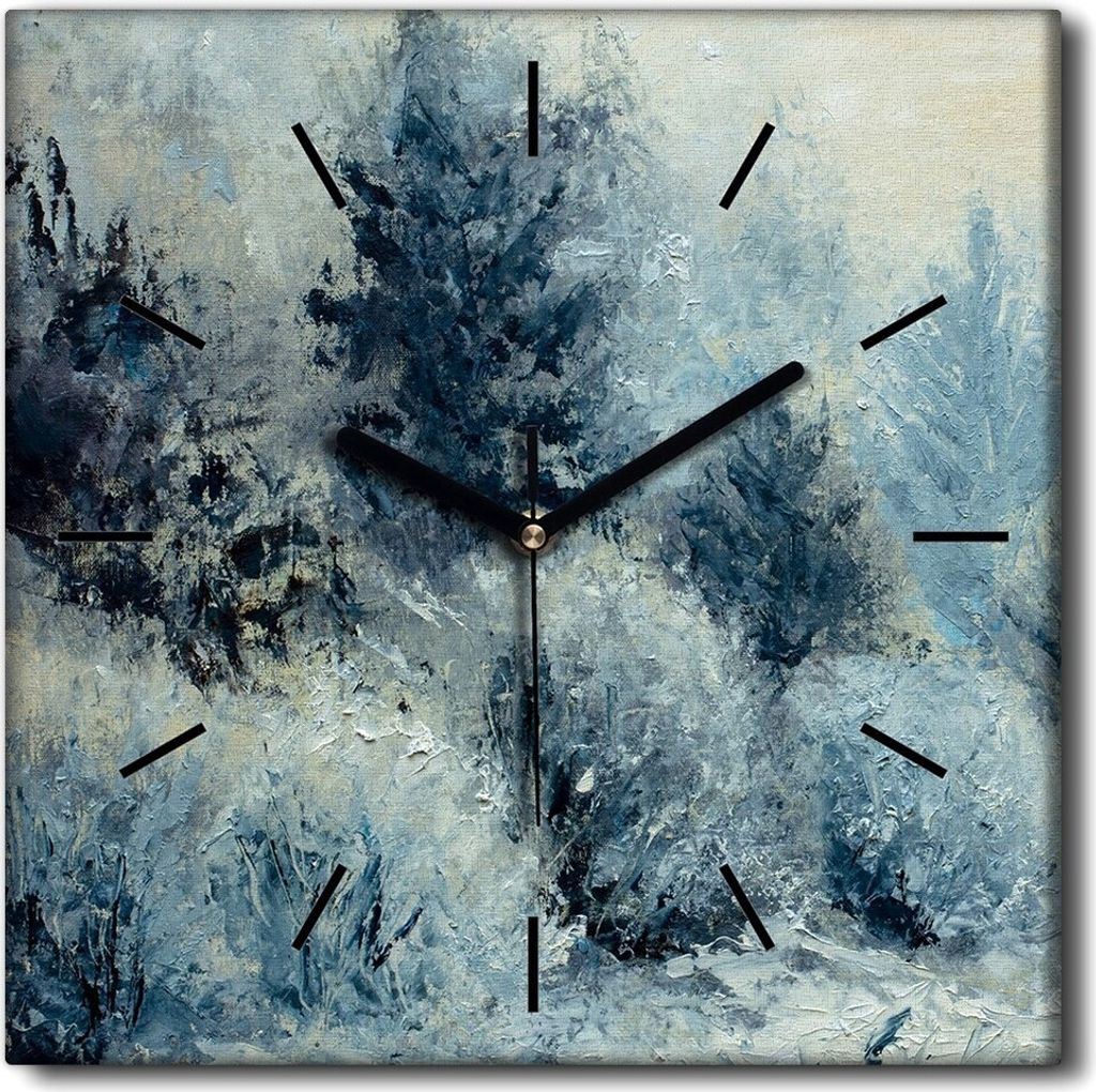 Coloray Uhr auf Leinwand 30x30 cm Wand Uhr Dekoration Wohnzimmer Segeltuch schwarze Hände -Winterlandschaft des Waldes