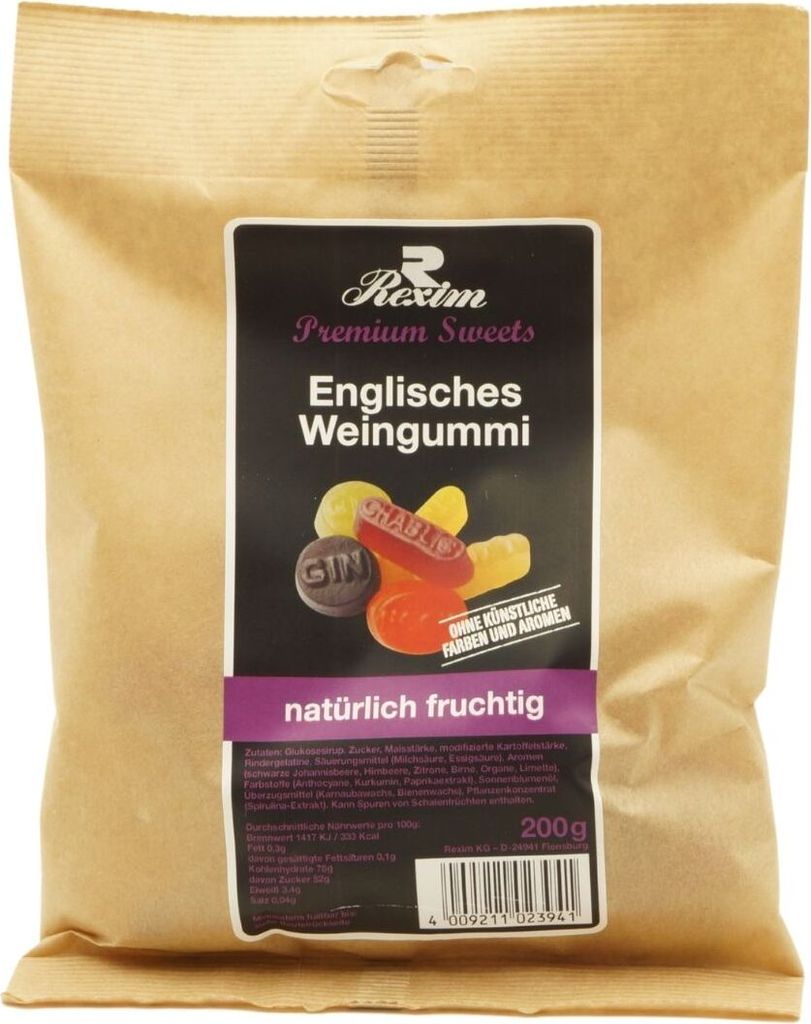 Rexim Englisches Weingummi, natürlich fruchtig, 200 g, Produktbild 