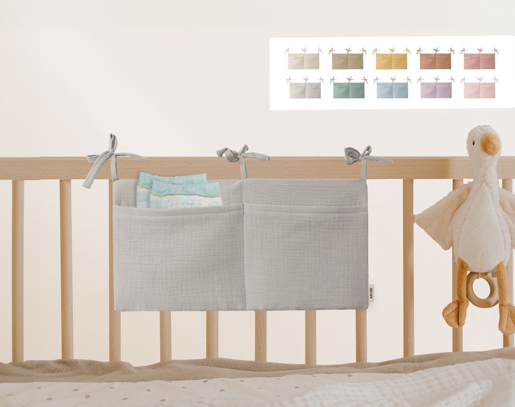 Babybett Organizer Tasche Aufbewahrung aus Musselin Farbe Produktbild 