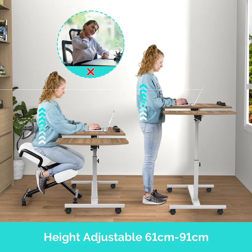 Table d'ordinateur portable à roulettes bureau mobile réglable blanc - 3