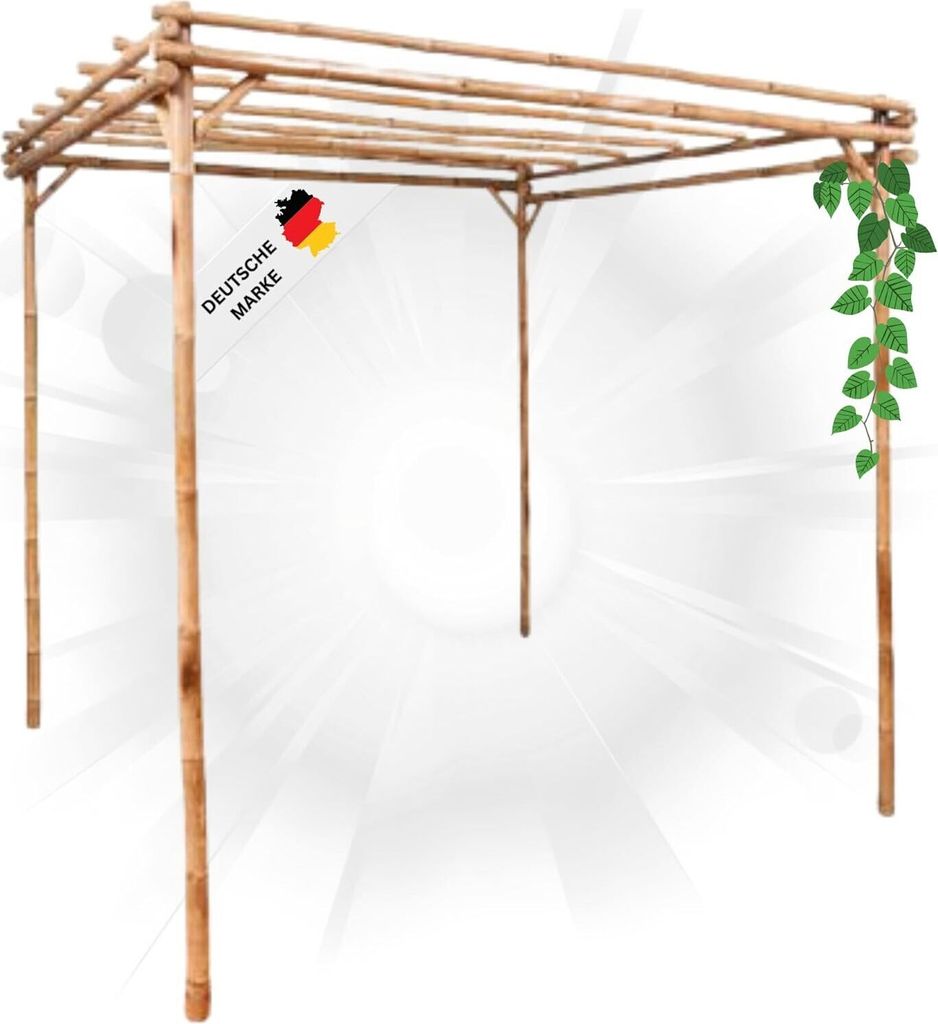 DELUKE Pergola aus Holz LEOD | 1,7x1,7x2,2m Bambus | Terrassenüberdachung Sonnenschutz Rankhilfe Pergola Holz Bausatz freistehend Gartendeko Gar...