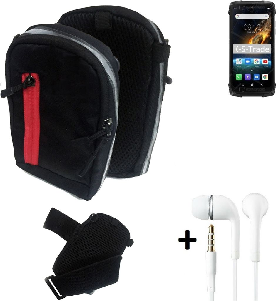 K-S-Trade Outdoor Gürteltasche Holster Umhängetasche + Kopfhörer kompatibel mit Blackview BV6900 schwarz Handy Tasche Case travelbag Schutzhülle