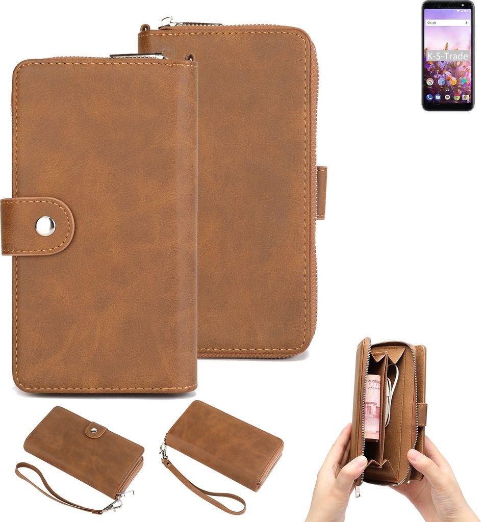 K-S-Trade Handyhülle Schutzhülle kompatibel mit Doogee S55 & Portemonnee Tasche Handytasche Case Etui Geldbörse Wallet braun (1x)