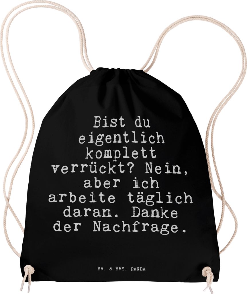 Mr. & Mrs. Panda Jutebeutel Bist du eigentlich komplett... - Schwarz - Geschenk, Mann, Verrückte, Büro, wander rucksack, Turnbeutel, Sprüche, Kl...