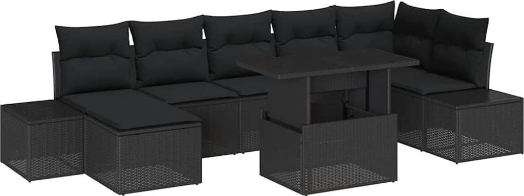 "2026 Aktion" Garten-Sofa-Set - Balkonmöbel/Loungeset - elegantes Design - mit Kissen 8 pcs Schwarz - - Gartensofas NeuMöbel847305