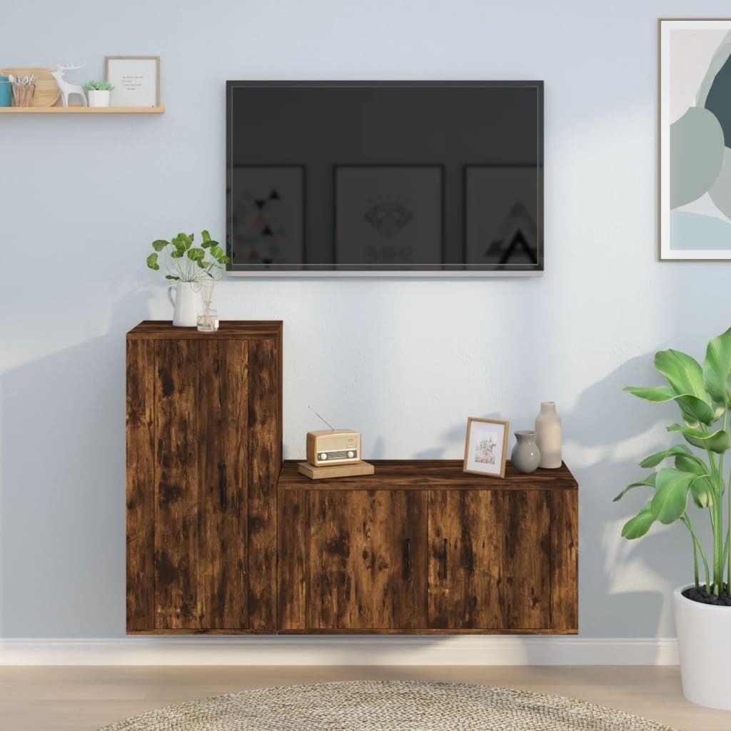 2-tlg. TV-Schrank-Set Räuchereiche Holzwerkstoff , TV-Schränke Design 2024