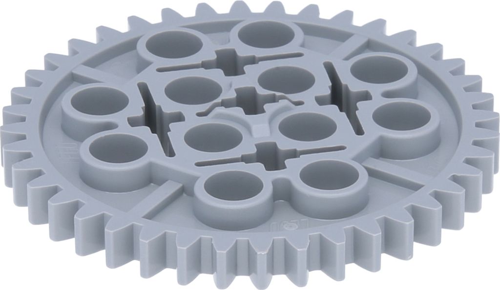 A single light gray LEGO Technic gear with 40 teeth is shown from a slightly elevated diagonal angle against a white background.