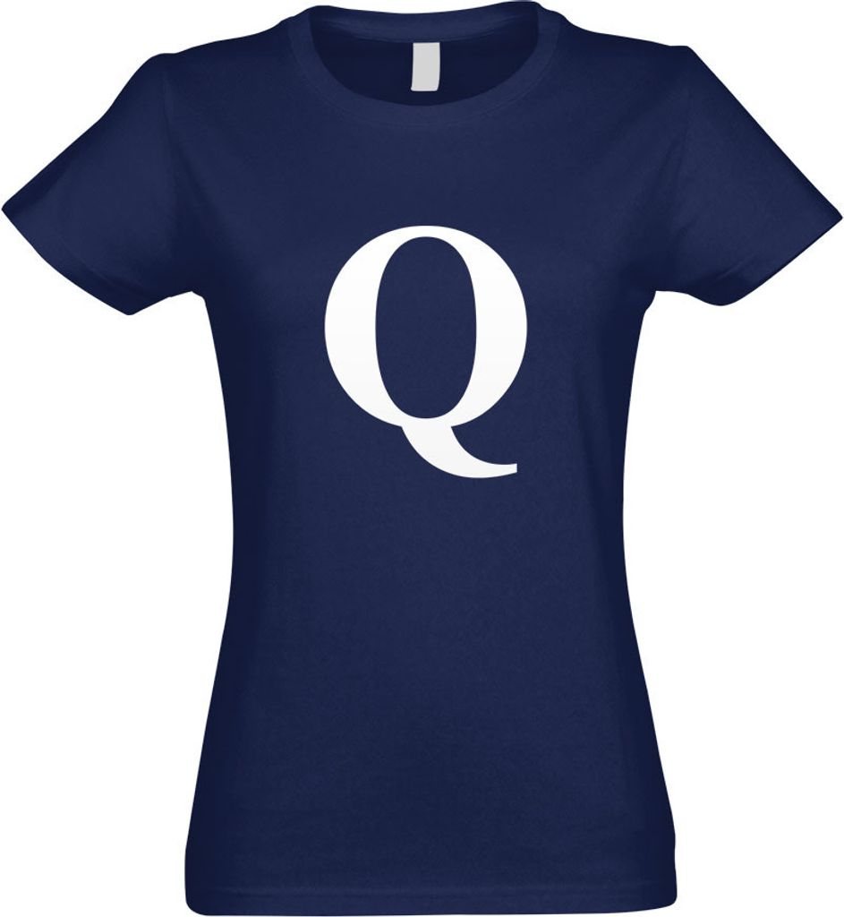 Kiwistar - T-Shirt tailliert - Damen - Navy - Buchstabe Q - Alphabet - mit Motiv Bedruckt - Funshirt Design - Sport - Freizeit - Damen - S
