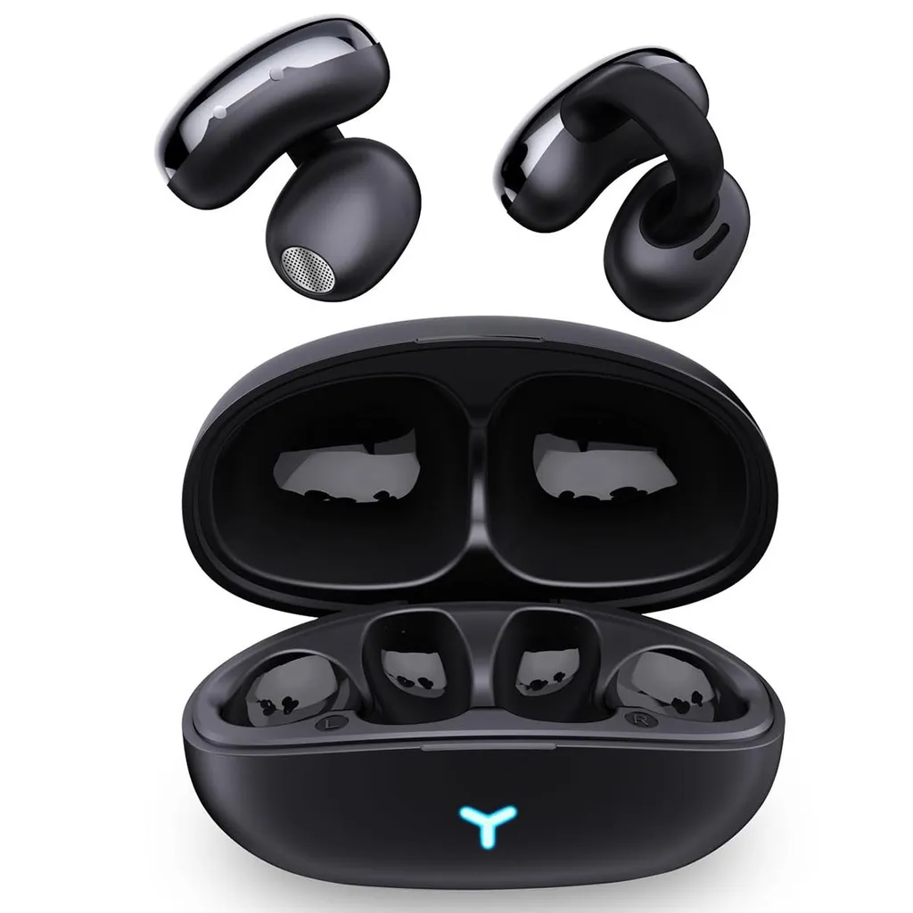 Bluetooth 5.3 Open-Ear-Kopfhörer kabellos, wasserdicht, mit Mikrofon, lange Akkulaufzeit, perfekt für Sport, Gaming und Arbeit, Schwarz