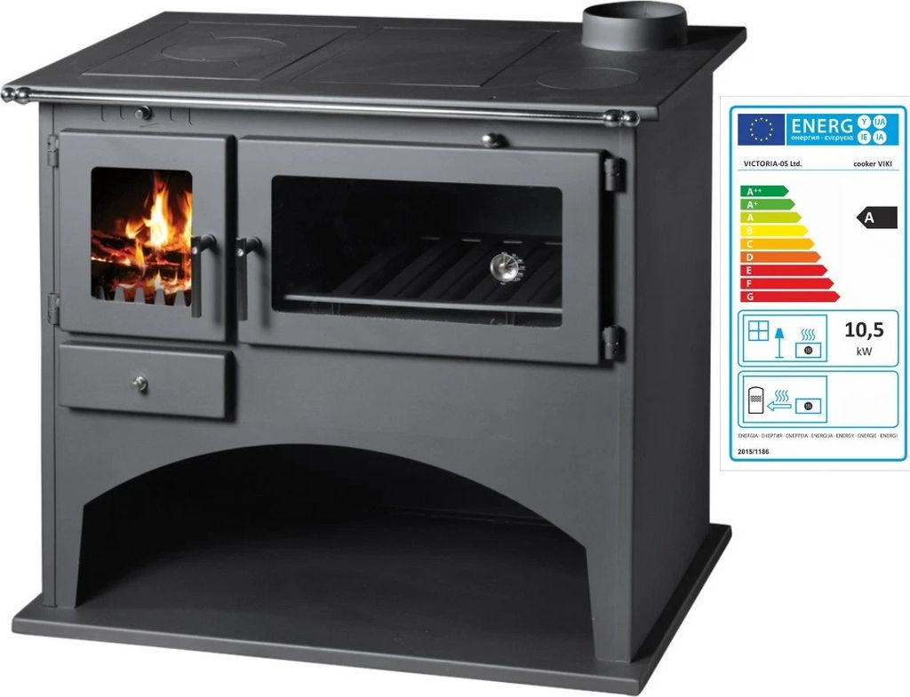 - Holzofen V05 Viki 10,5kW mit Backofen, Thermometer & Kochplatte