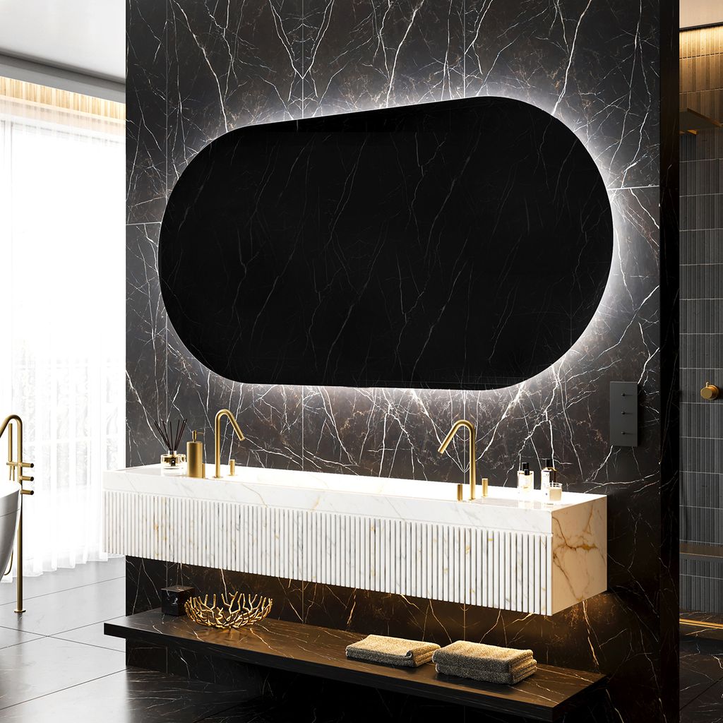 Badspiegel mit Beleuchtung 70 x 50 cm - LED Farbe Kaltweiß 7000K - POK229 - Individuell Nach Maß - Beleuchtet Wandspiegel Lichtspiegel Badezimmer...