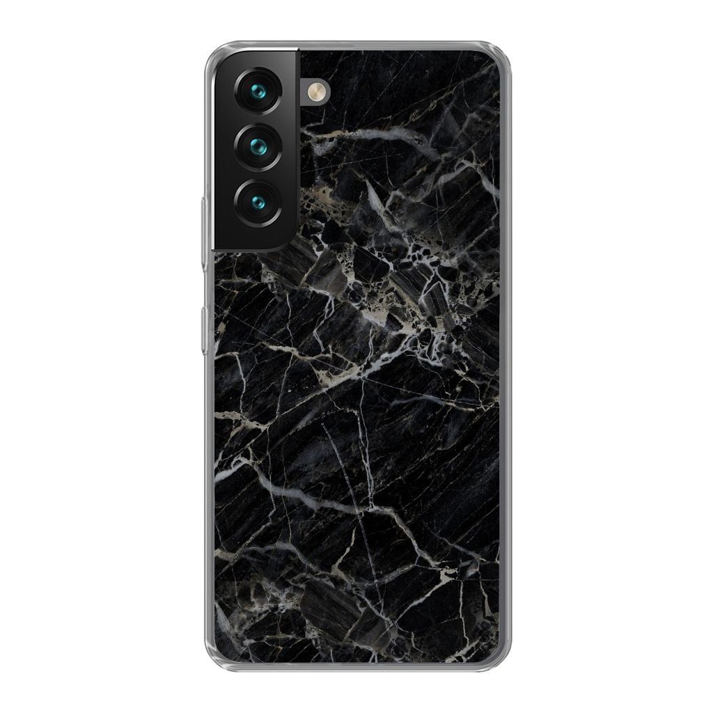 MuchoWow Handyhülle Schutzhülle Hülle für Samsung Galaxy S22 Marmor - Schwarz - Weiß Silikon Softcase Handy Hülle - Mobiltelefonhülle