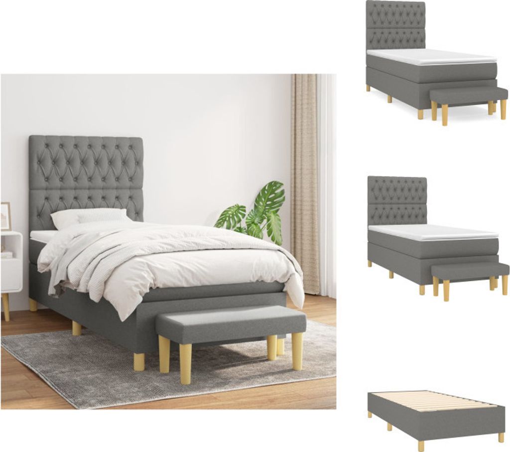 vidaXL Boxspringbett mit Matratze Dunkelgrau 100x200 cm Stoff - Betten & Bettgestelle
