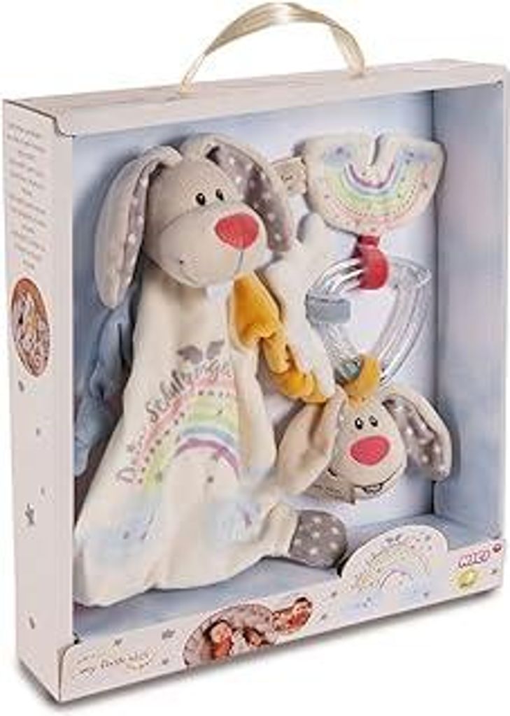 NICI Set Schmusetuch und Beißring Hase Schutzengel 32 x 30 x 6,3 cm – Baby Geschenkset ab 0 + Monaten, Erstausstattung für Neugeborene, Mädche...