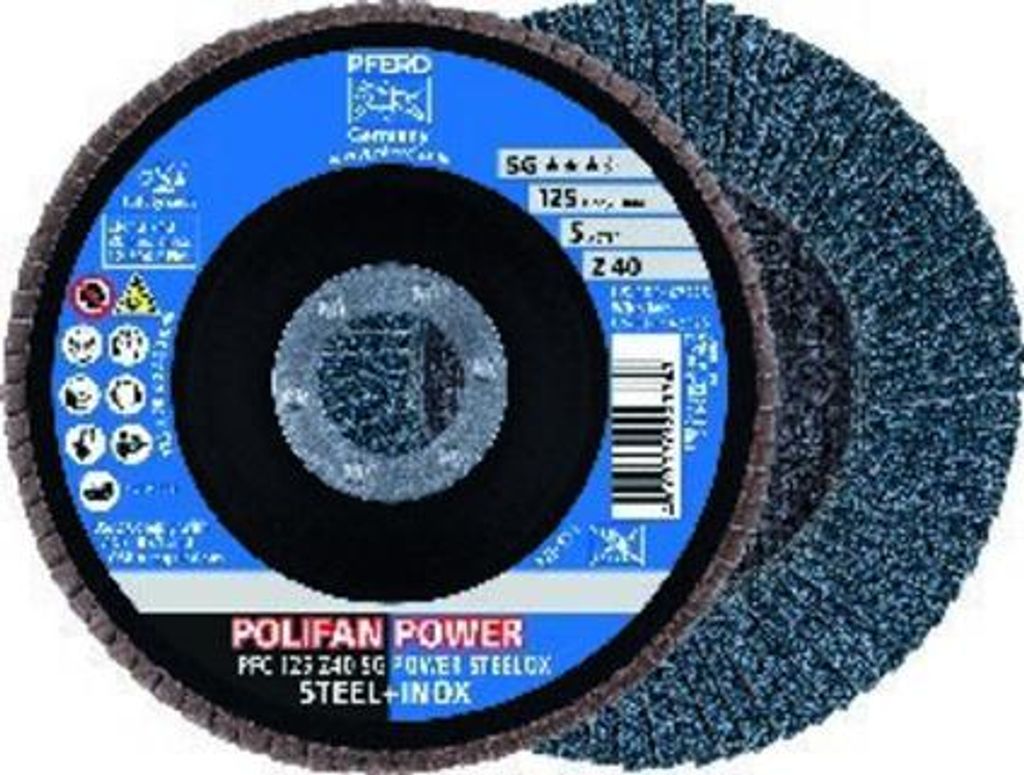 PFERD TOOLS POLIFAN POWER Fächerscheibe PFC 115x22,23 mm konisch Z80 SG STEELOX Stahl/Edelstahl
