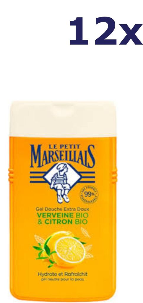 12x Le Petit Marseillais Gel douche - 250ml - Verveine et Citron BIO