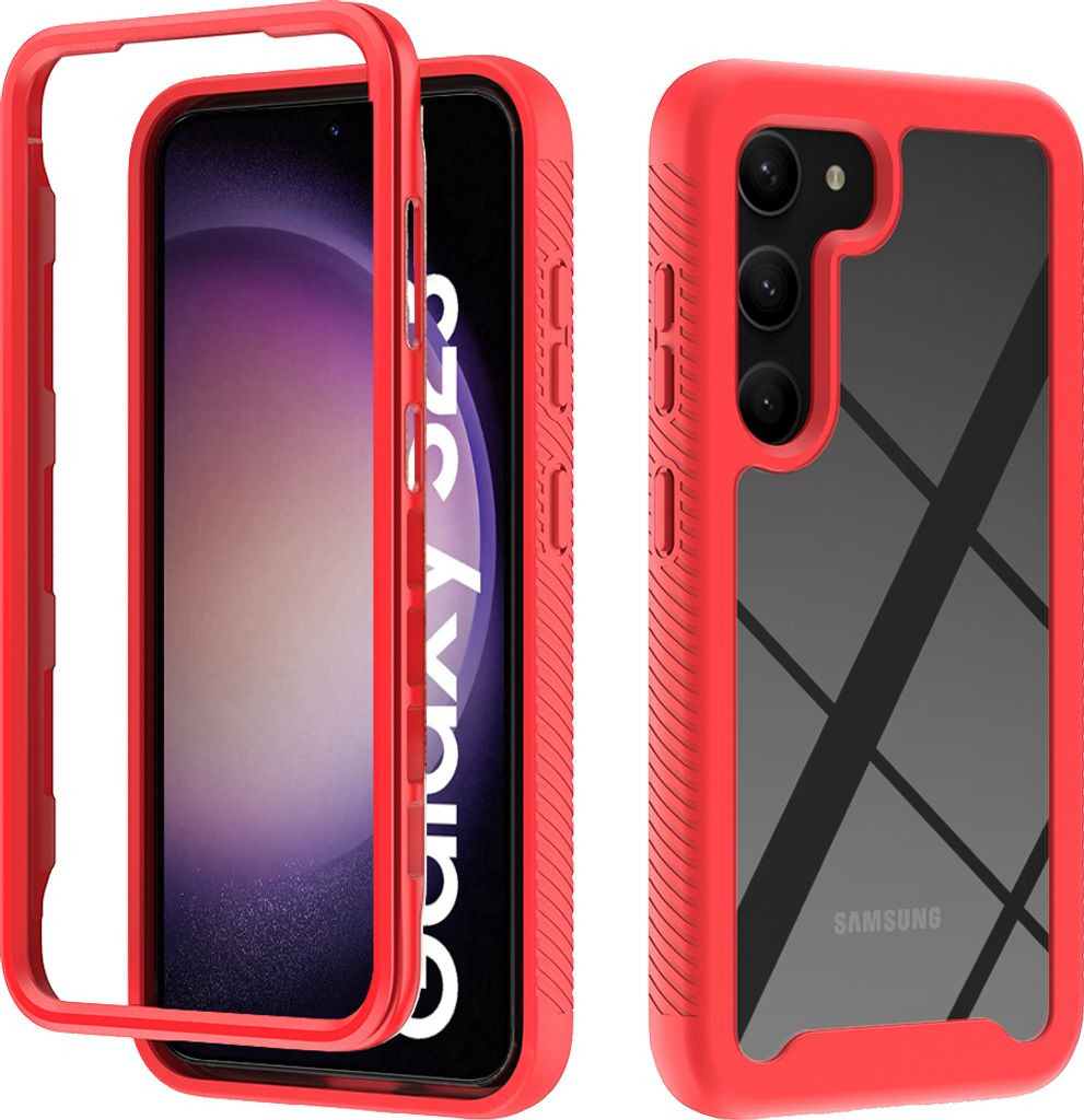 Galaxy S23 Hülle, Hybrid Transparente Rückseite Robust TPU Bumper Rutschfest Stoßfest Ganzkörper Schutzhülle für Samsung Galaxy S23 Rot