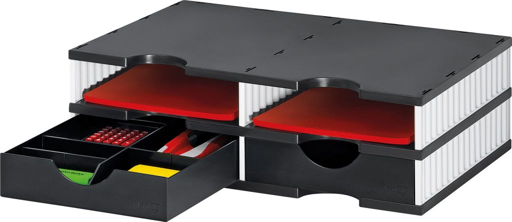 styro Sortierstation styrodoc duo 4 Fächer schwarz / weiß / schwarz