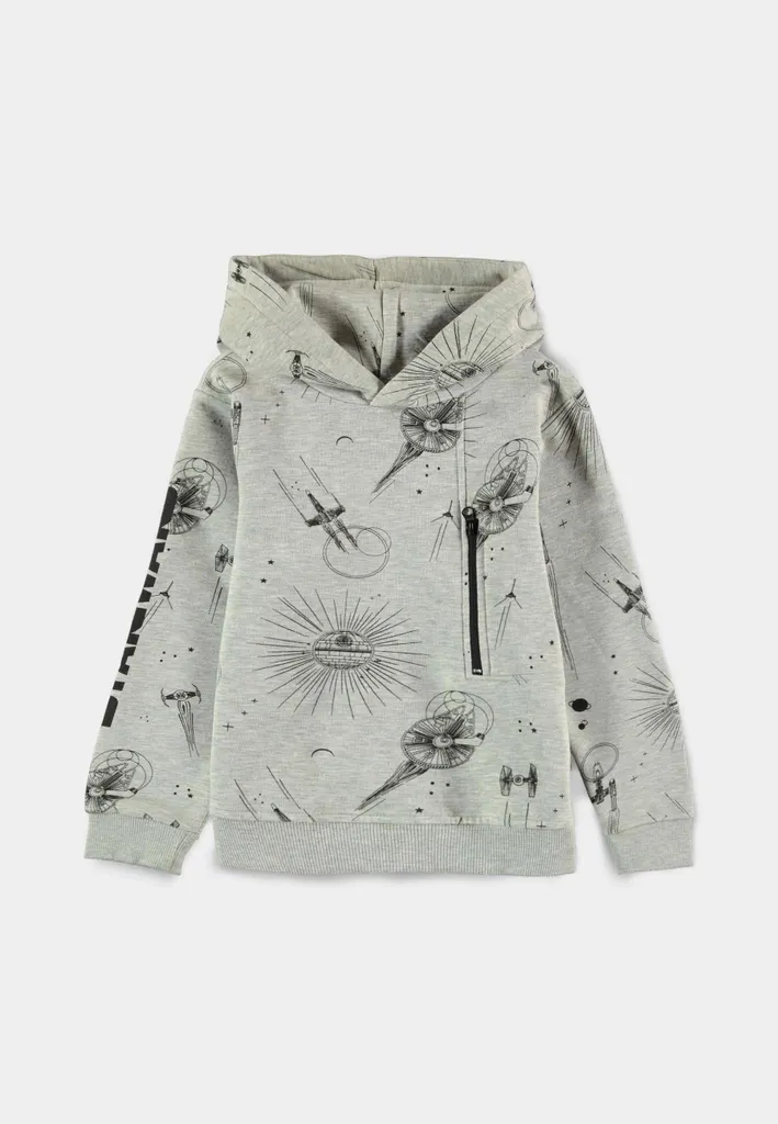 Sweat à capuche enfant Star Wars AOP - Hoodie gris chiné motifs Jedi