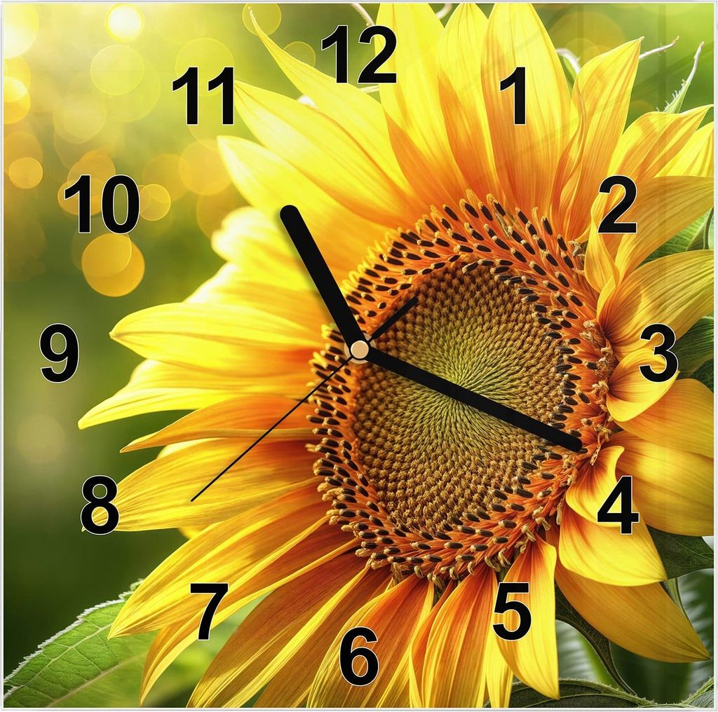 Wanduhr aus Glas mit Motiv Sonnenblume Blüte- 30 x 30 cm - inkl. Aufhängesystem