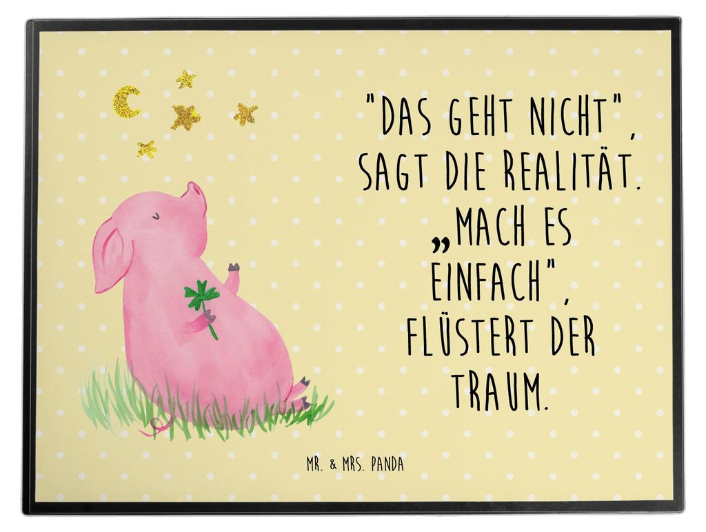 Mr. & Mrs. Panda Tischschoner Schwein Glück - Gelb Pastell - Geschenk, schreibtischunterlagen, Motivation, Ziele, Träume, bastelunterlage, Glück...