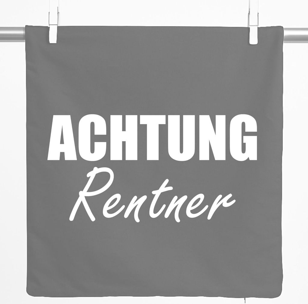 Huuraa Kissenbezug Achtung Rentner Schriftzug 40x40cm Steel Grey Baumwolle Dekokissenbezug Geschenkidee
