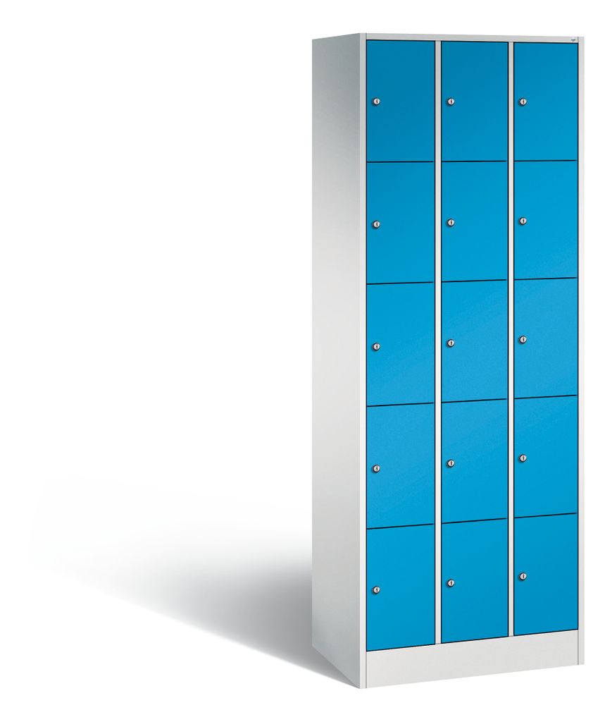 Fächerschrank, 3x5 Fächer, Fachbreite innen 190 mm, BxTxH 680x480x1950 mm, RAL 7035/5012
