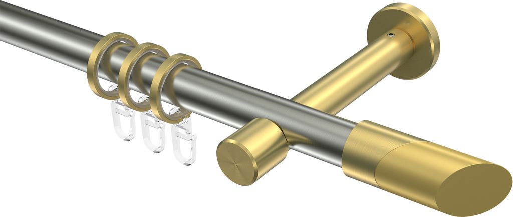 Interdeco Gardinenstange / Vorhangstange Edelstahl-Optik / Messing-Optik, Typ Prestige Verano (Schräge Bicolor), 20 mm Ø 1-läufig, 280 cm