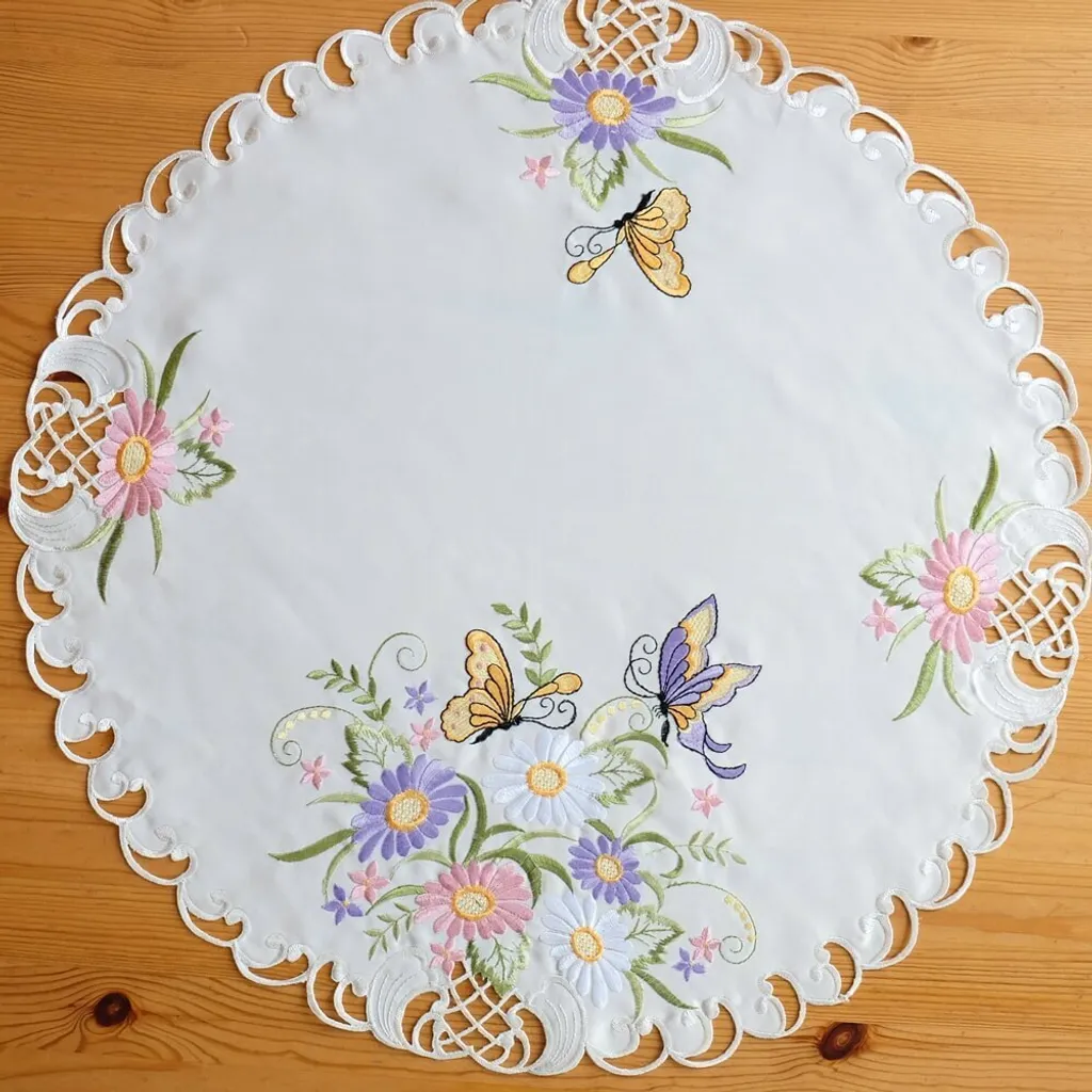 Centro Coperta Bastone Farfalle Ø 60 cm | Centrotavola Ricamato Elegante