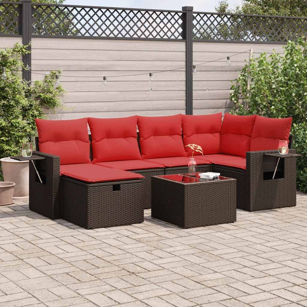 Möbel 7-tlg. Garten-Sofagarnitur mit Kissen Braun Poly Rattan - Gartenmöbelgarnituren 3325500