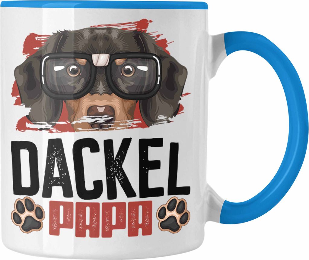 Trendation - Dackel Papa Besitzer Tasse Geschenk Lustiger Spruch Geschenkidee Dackel Liebhaber (Blau)