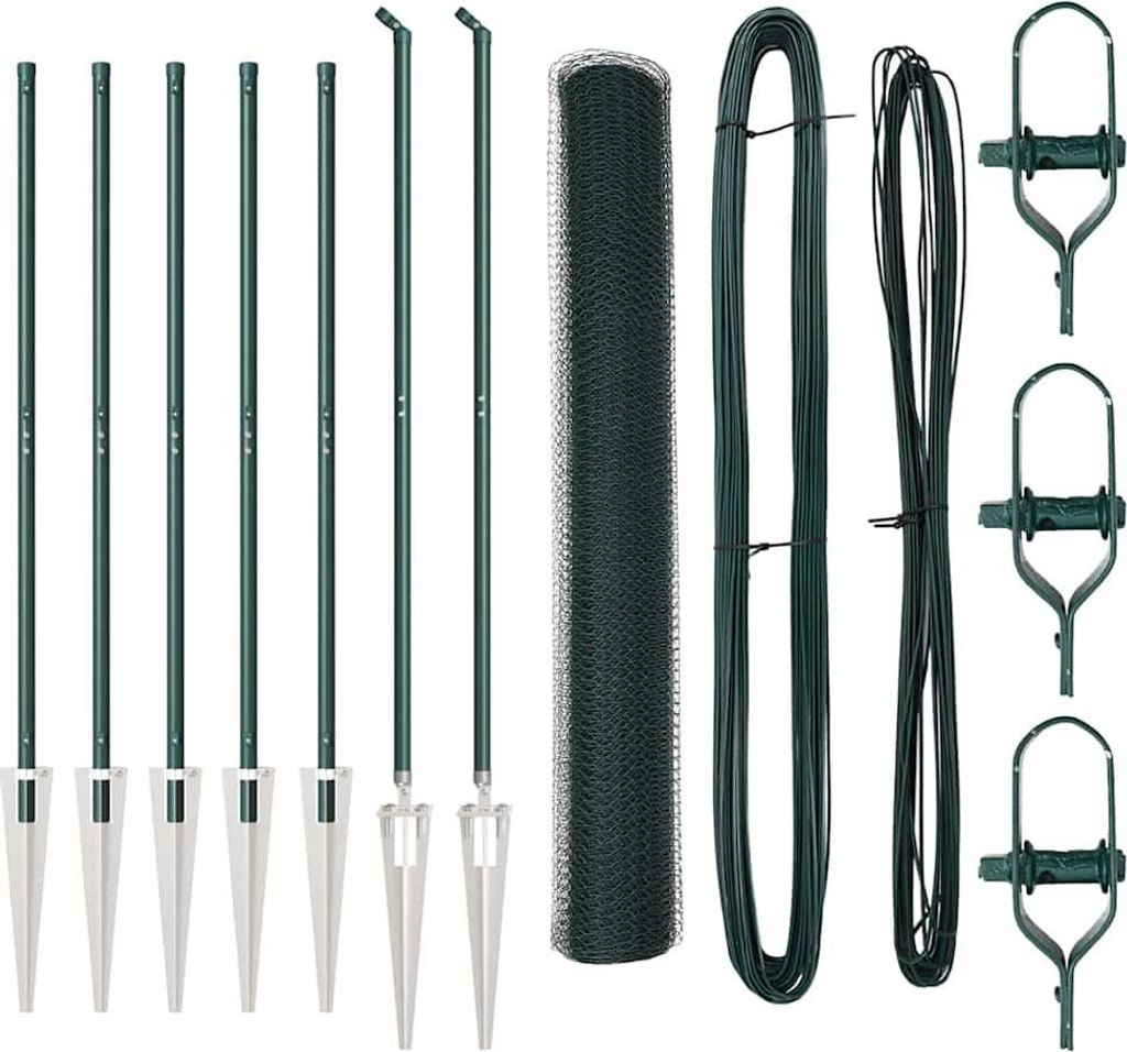 vidaXL Zaunpfosten Grün 10 x 1 m (13 mm Maschen) Stahl und PVC