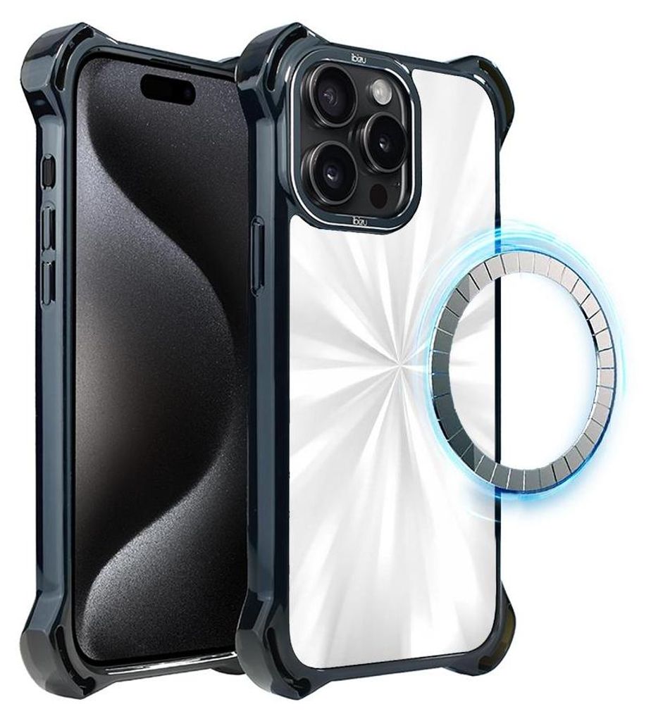 Schutzhülle für das iPhone 15 Pro Max, MagSafe-kompatibel, verstärkte Ecken, schwarz, Reflexion, Schimmer