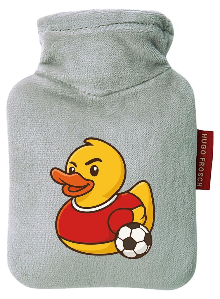 Huuraa Mini-Wärmflasche Quietscheente Fußballer Gummiente Fussballspieler 0,2 Liter Grey Mini Veloursbezug Taschenwärmer Geschenkidee