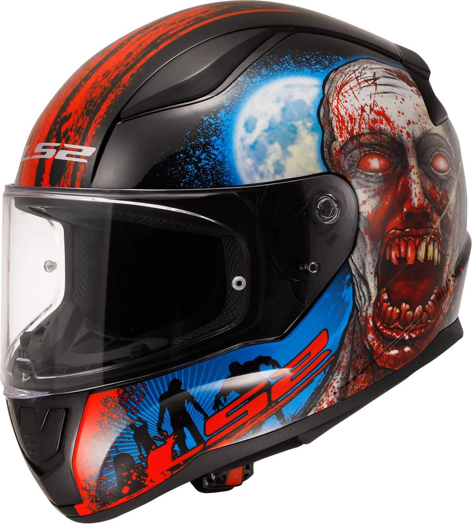 LS2 FF353 Rapid II Zombie Helm, schwarz/rot/blau, XS (53/54)