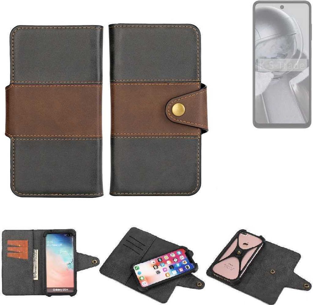 K-S-Trade Handyhülle Schutzhülle Hülle Bookstyle Wallet-Case kompatibel mit HMD Pulse Pro Bumper Rundumschutz schwarz-braun 1x
