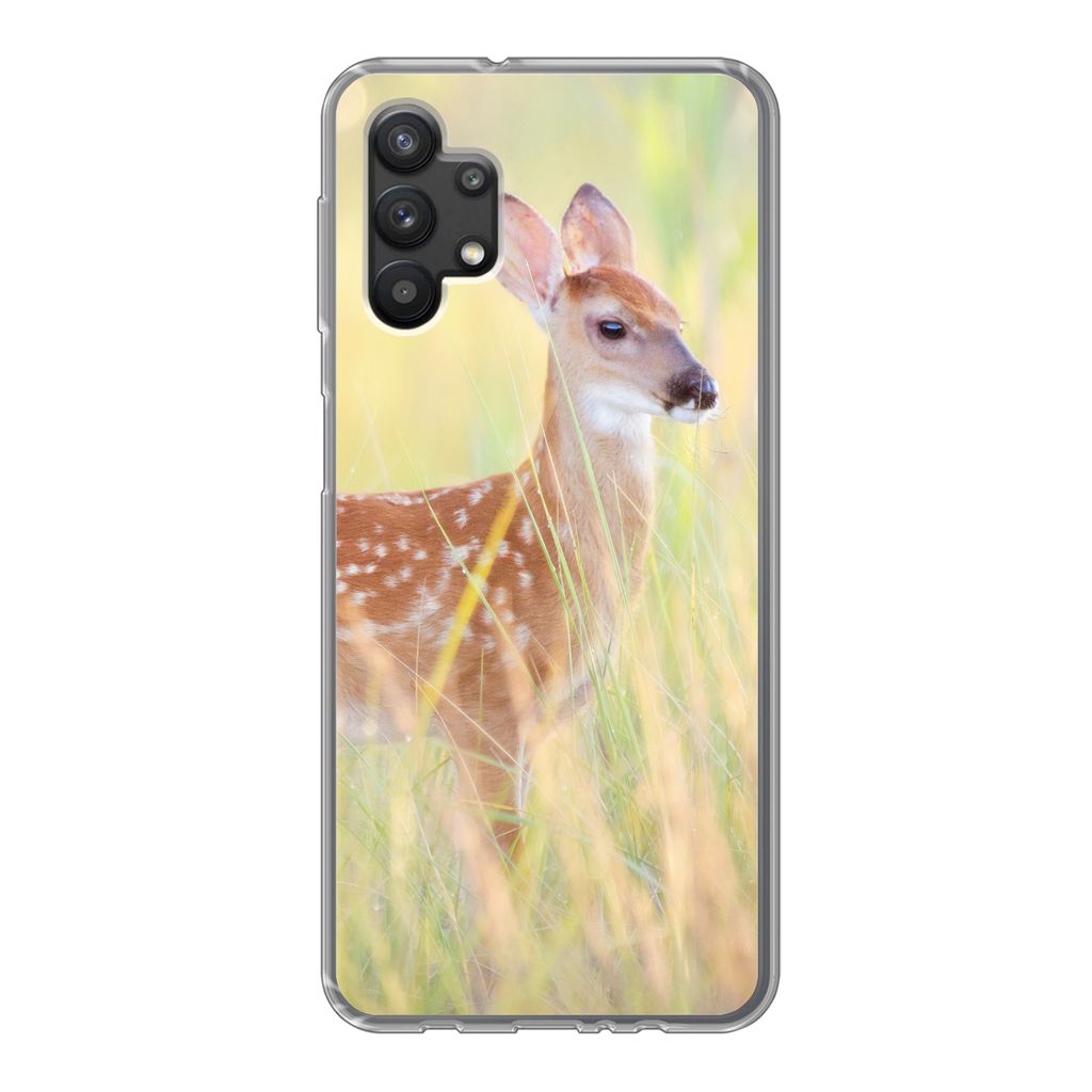 MuchoWow Handyhülle Schutzhülle Hülle für Samsung Galaxy A32 5G Hirsche - Gras - Grün Silikon Softcase Handy Hülle - Softcase