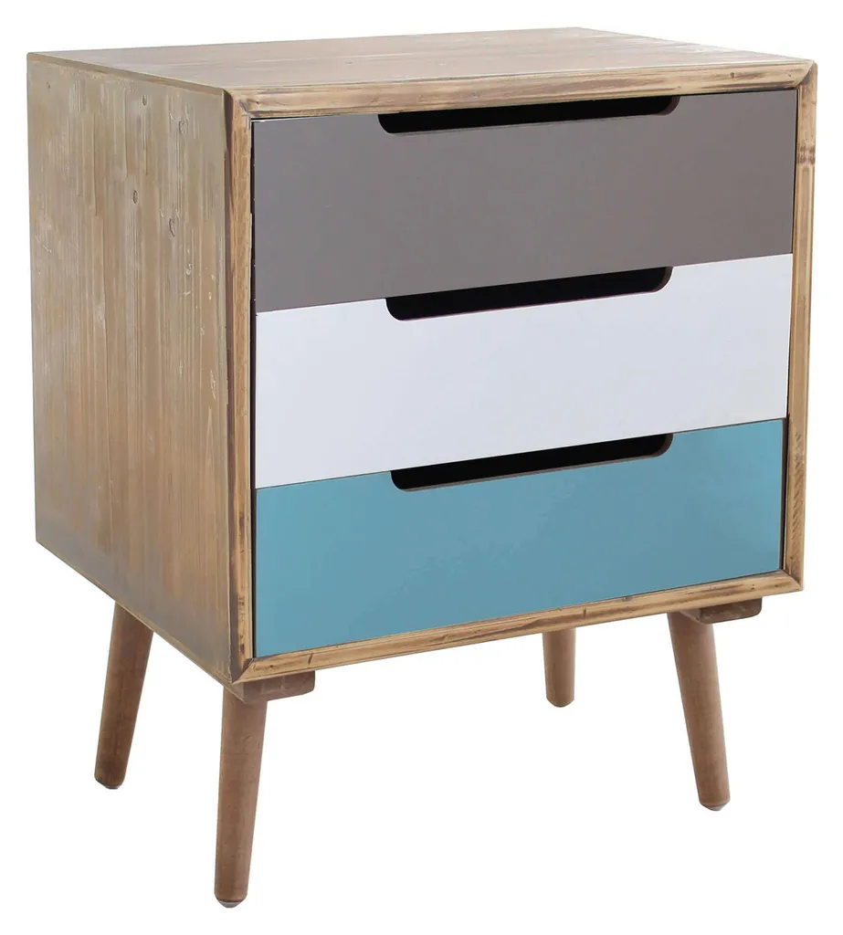 Commode en pin TORRES avec 3 tiroirs colorés pour chambre d'enfant
