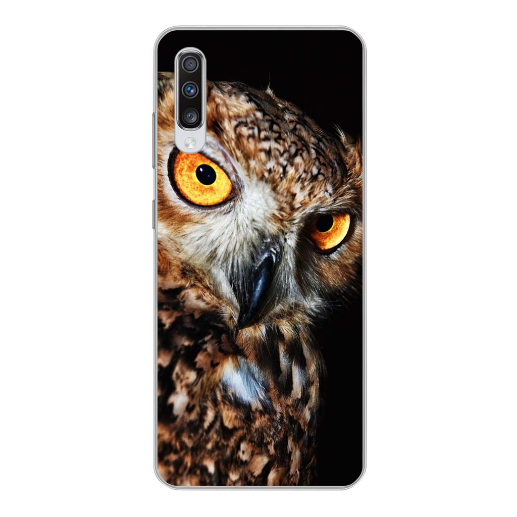 MuchoWow Handyhülle Schutzhülle Hülle für Samsung Galaxy A70 Eule - Schwarz - Gelb Silikon Softcase Handy Hülle - Schutzhaube